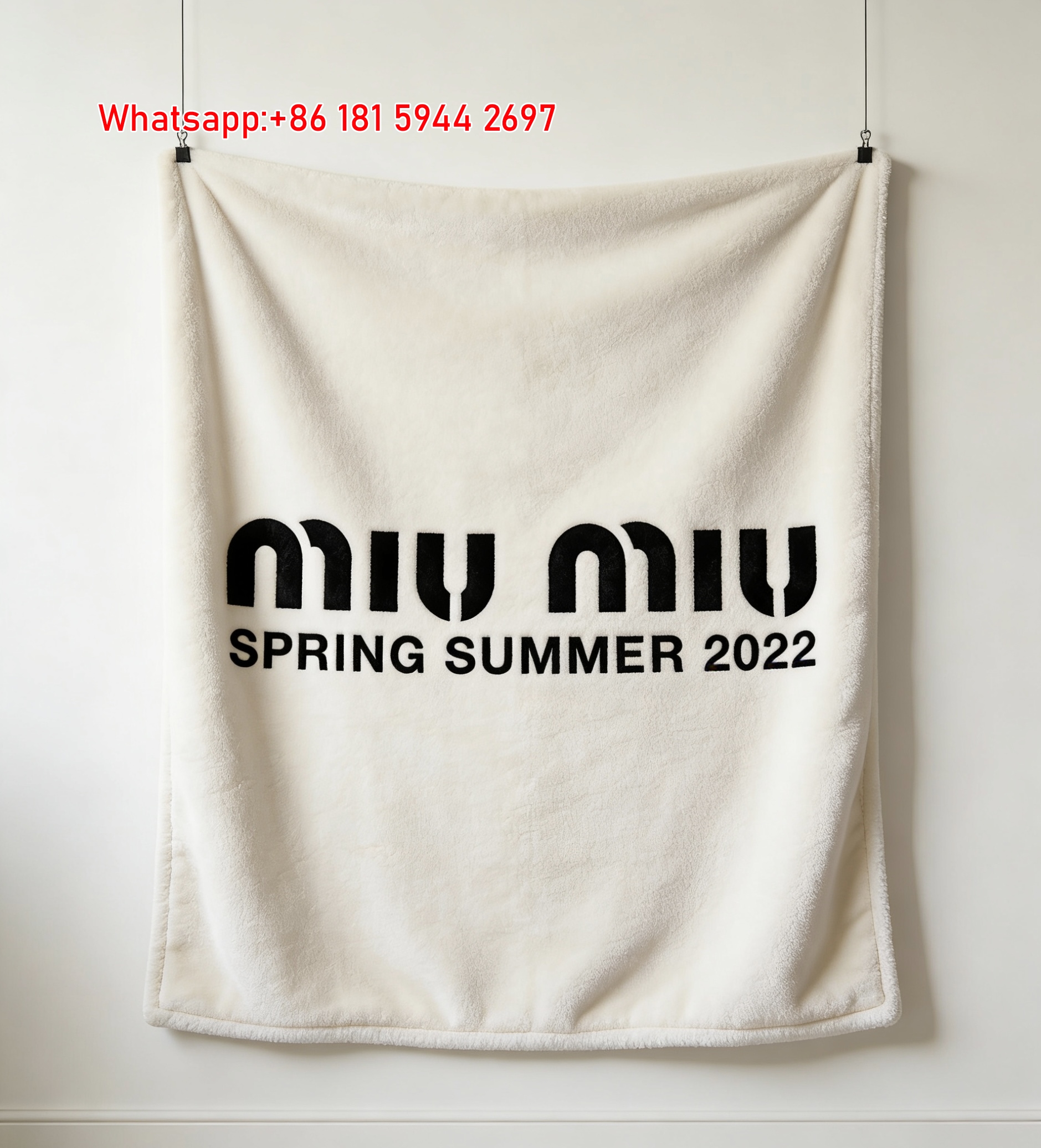 Miu Miu Black White Logo Print Flannel Throw Blanket IMG_0409